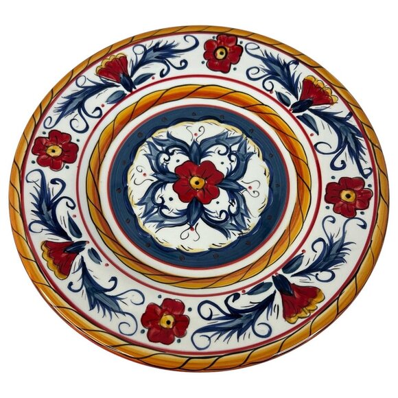 3 Tabletops Gallery Italiano Red Salad Luncheon Plates Round Hand Painted 8.75" - Picture 6 of 8